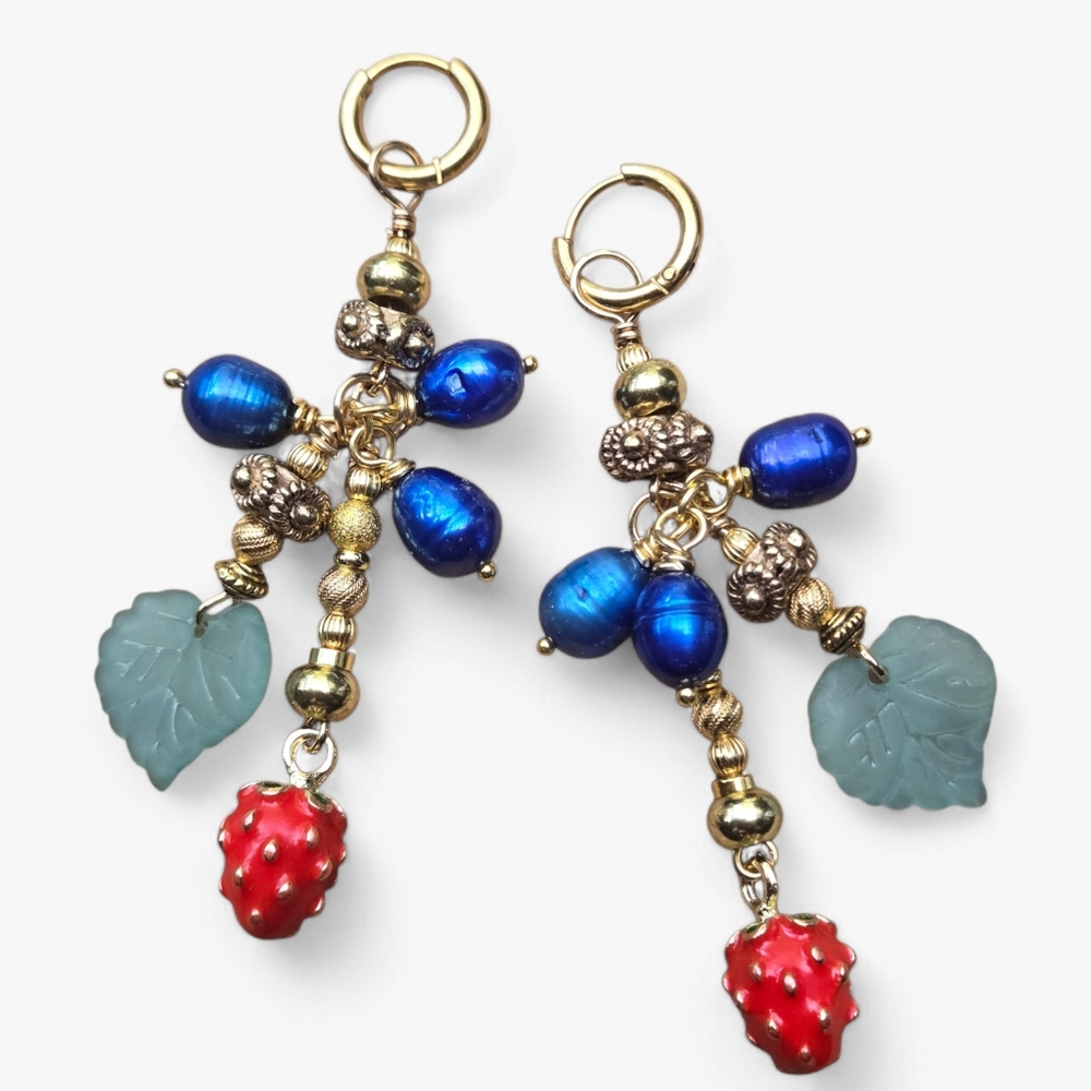 Handmade Strawberry & Blueberry Fruit Beauty Earrings